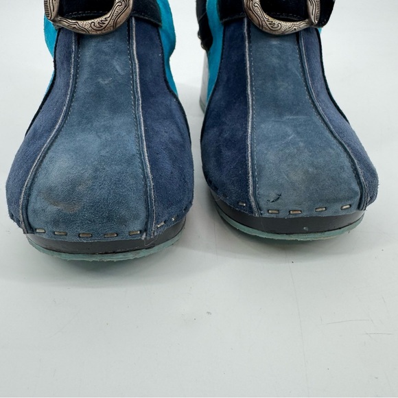 John Fluevog “Amor” Summer of Love Suede Clog Heels – Blue/Teal Approx Sz 8 - Picture 3 of 13